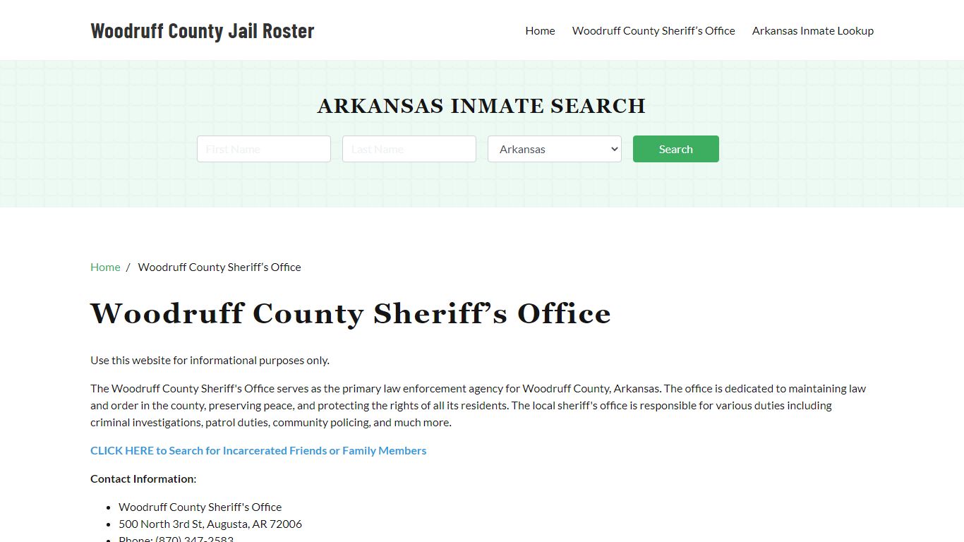 Woodruff County Sheriff Office, AR, Arrest Warrants Search